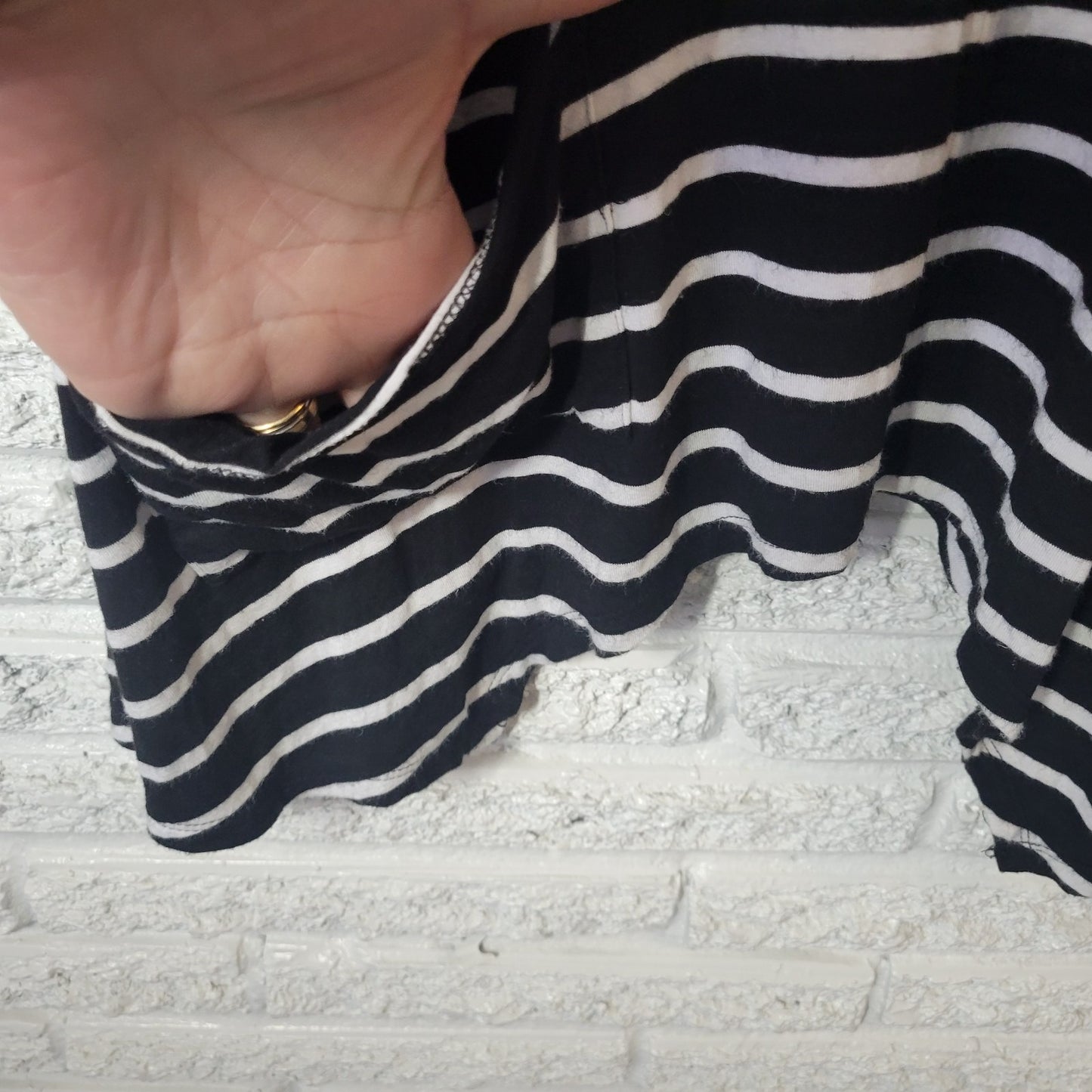 Grace Elements Womens Top 3X Plus Tunic 3/4 Sleeve Black Stripe Asymmetric