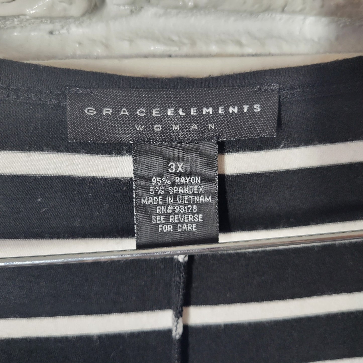 Grace Elements Womens Top 3X Plus Tunic 3/4 Sleeve Black Stripe Asymmetric