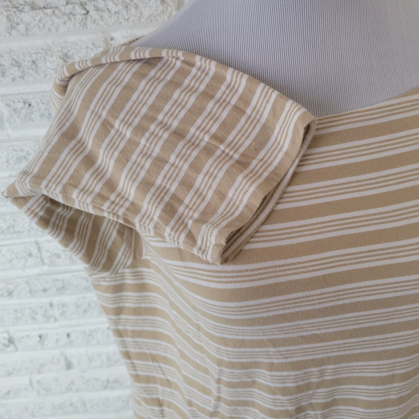 Rafaella Women Top 2X Plus Tee 3/4 Sleeve Beige Stripe Cotton Blend Casual Comfy