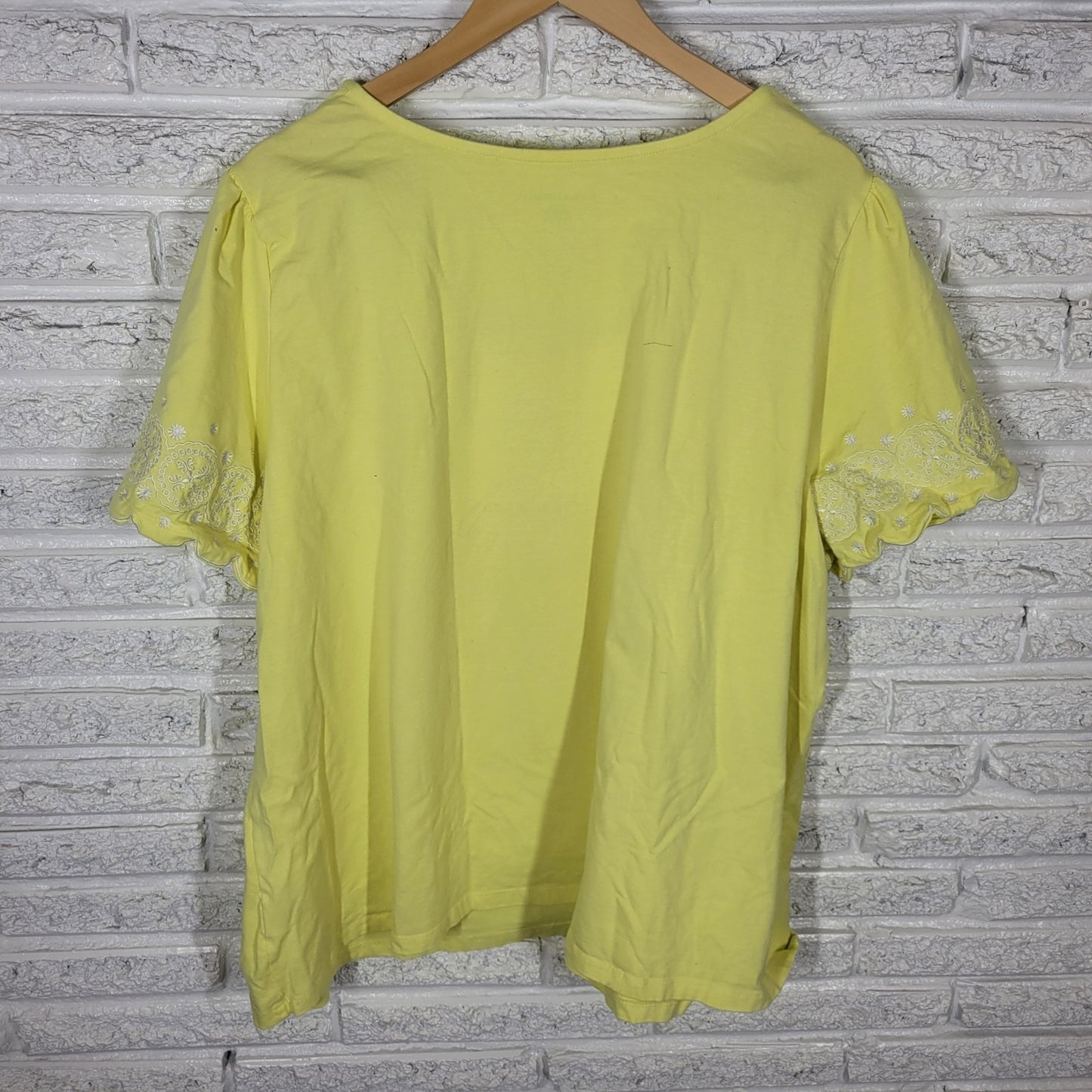 Jessica London Womens Top 26 28 Plus Tee Yellow Embroidered Cotton Blend Comfy