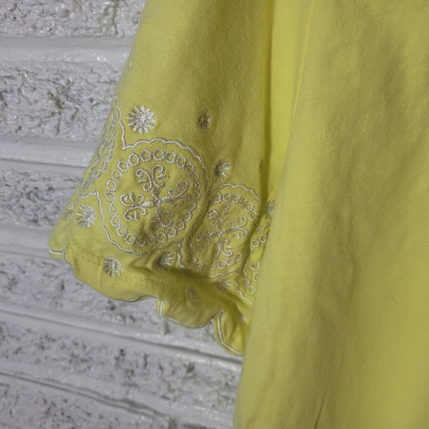 Jessica London Womens Top 26 28 Plus Tee Yellow Embroidered Cotton Blend Comfy