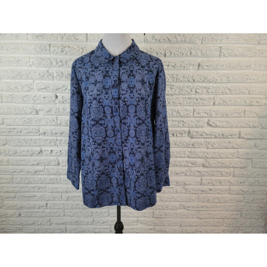 Catherines Womens Shirt 0X Plus Long Sleeve Button Up Mosaic Collar Polyester