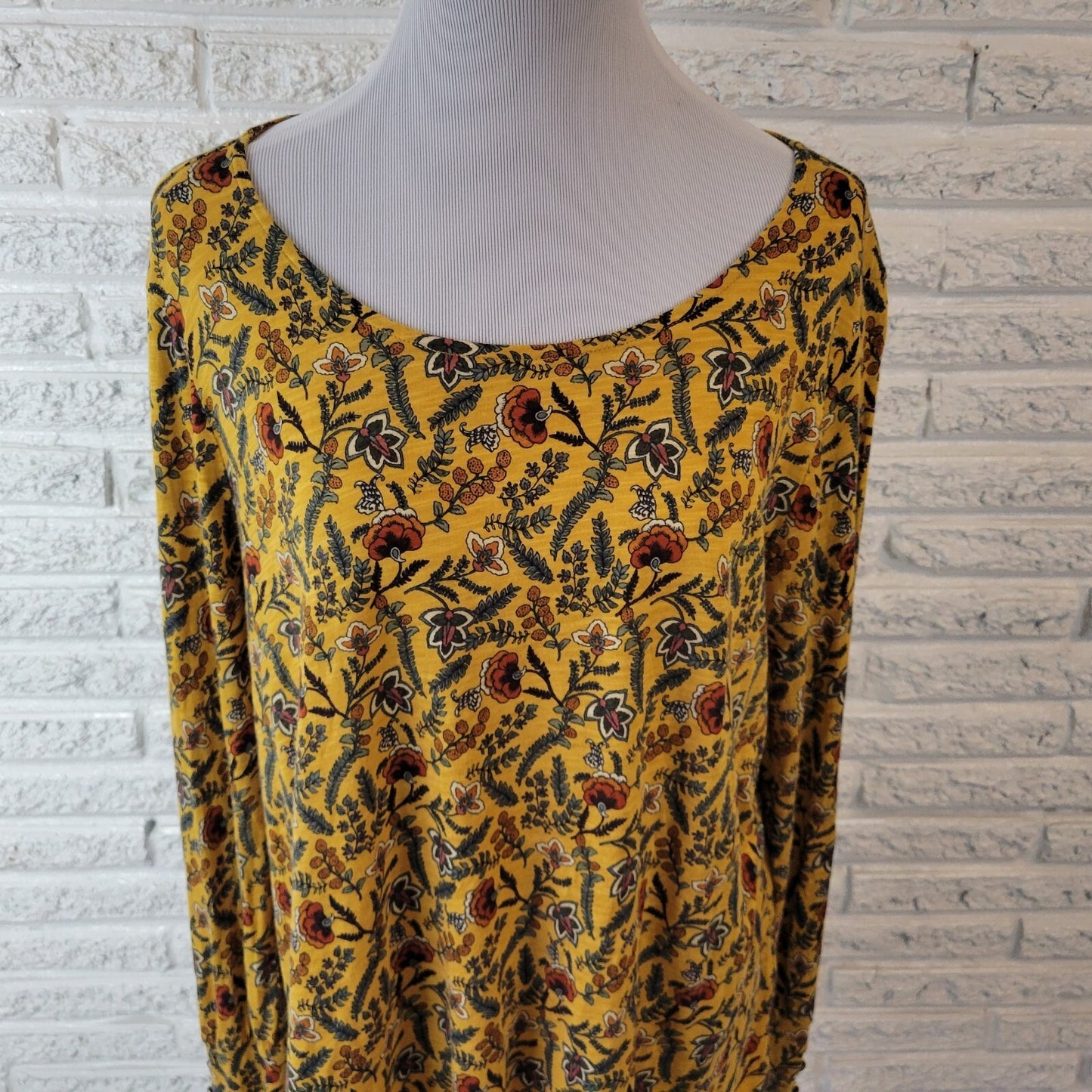 Cato Womens Top 18W 20W Plus Long Sleeve Gold Floral Cotton Blend Lightweight