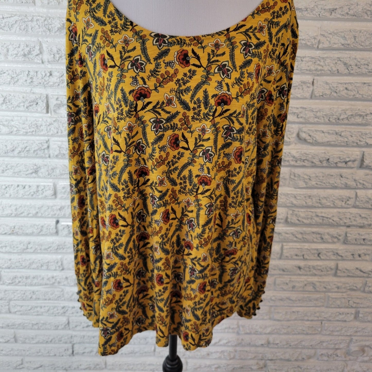 Cato Womens Top 18W 20W Plus Long Sleeve Gold Floral Cotton Blend Lightweight