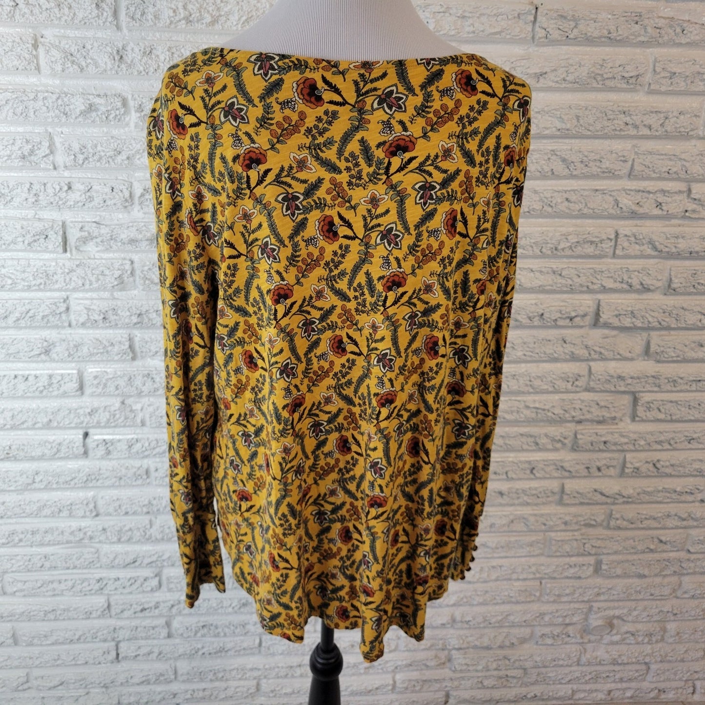 Cato Womens Top 18W 20W Plus Long Sleeve Gold Floral Cotton Blend Lightweight