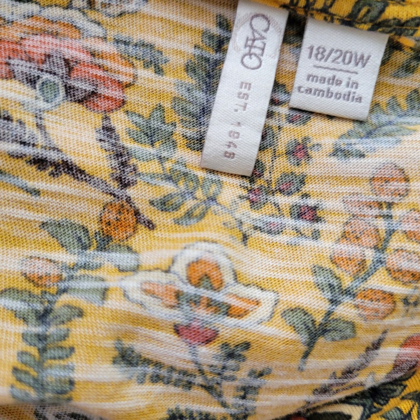 Cato Womens Top 18W 20W Plus Long Sleeve Gold Floral Cotton Blend Lightweight