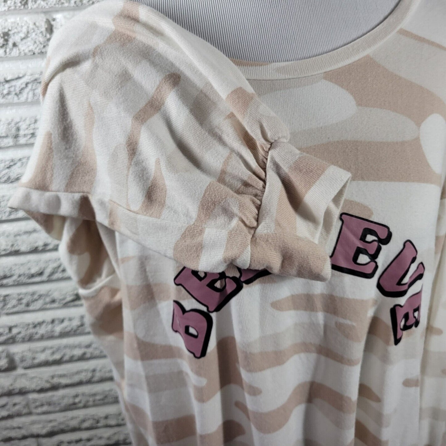 Como Black Womens Sweatshirt 2X Pullover Beige Camouflage Lightweight Believe