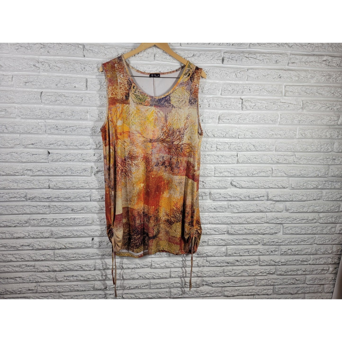 Lily Firmiana Womens Dress Extra Large Mini Sleeveless Casual Brown Gold Trees