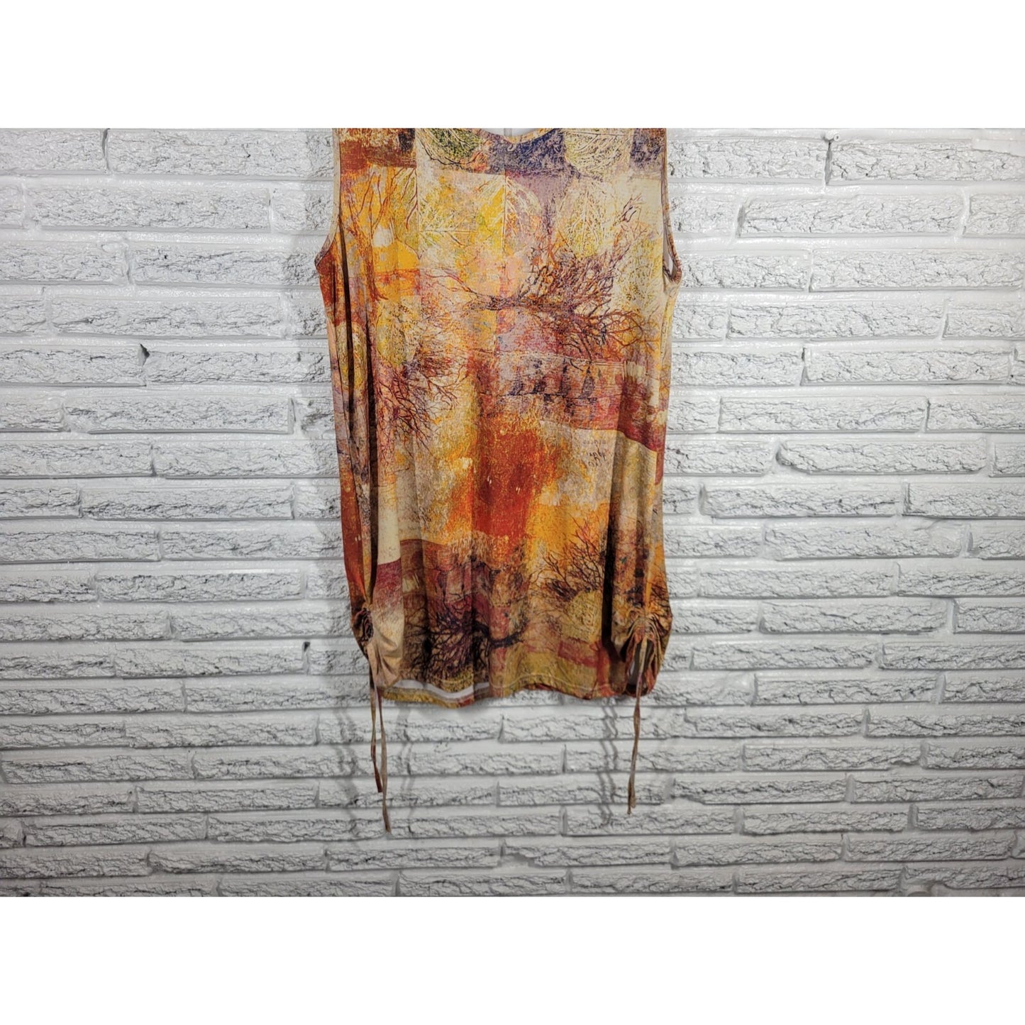 Lily Firmiana Womens Dress Extra Large Mini Sleeveless Casual Brown Gold Trees