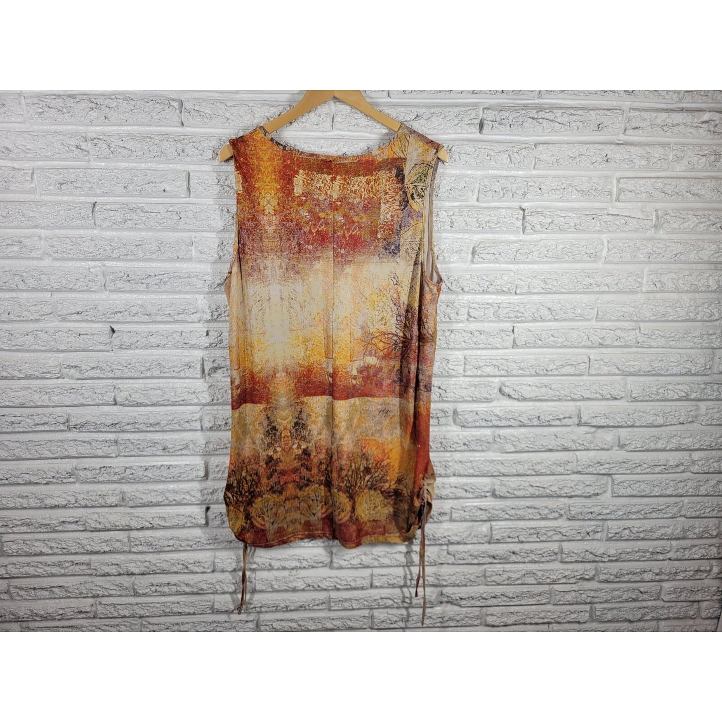 Lily Firmiana Womens Dress Extra Large Mini Sleeveless Casual Brown Gold Trees