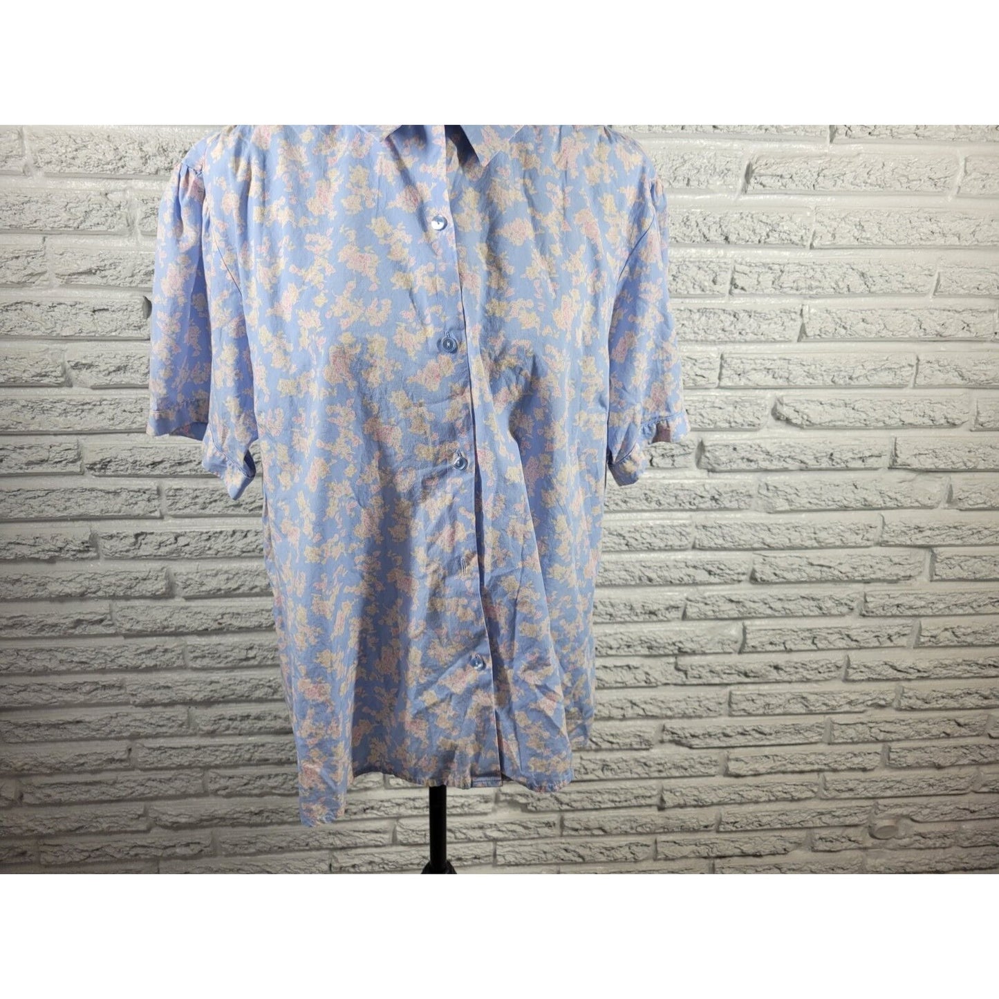 Liz Claiborne Elizabeth Womens Top 20 Short Sleeve Cotton Button Up Blue Floral