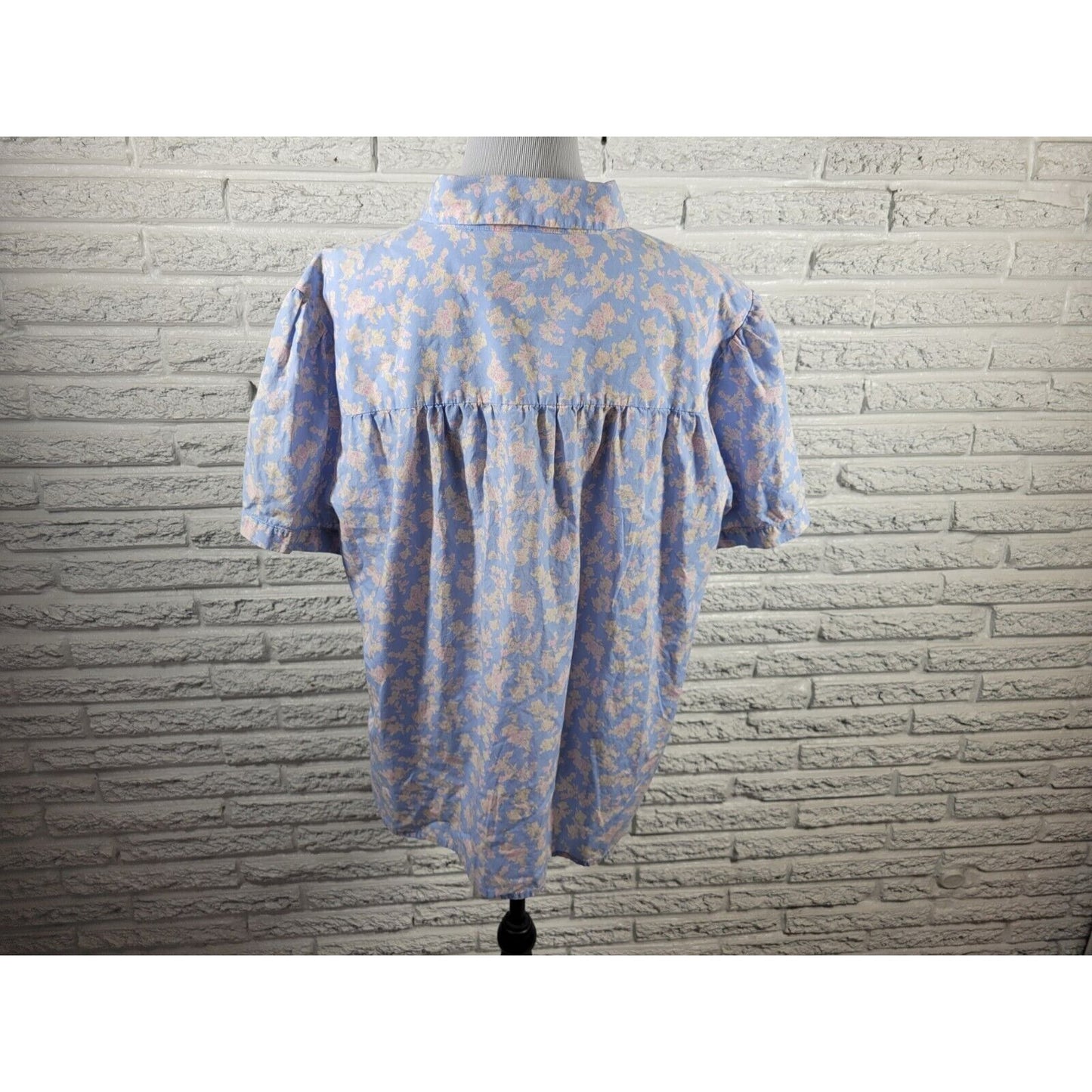 Liz Claiborne Elizabeth Womens Top 20 Short Sleeve Cotton Button Up Blue Floral