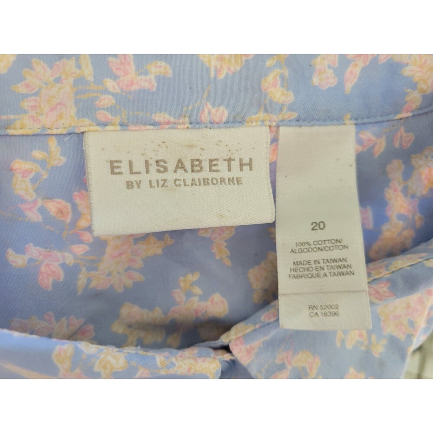 Liz Claiborne Elizabeth Womens Top 20 Short Sleeve Cotton Button Up Blue Floral
