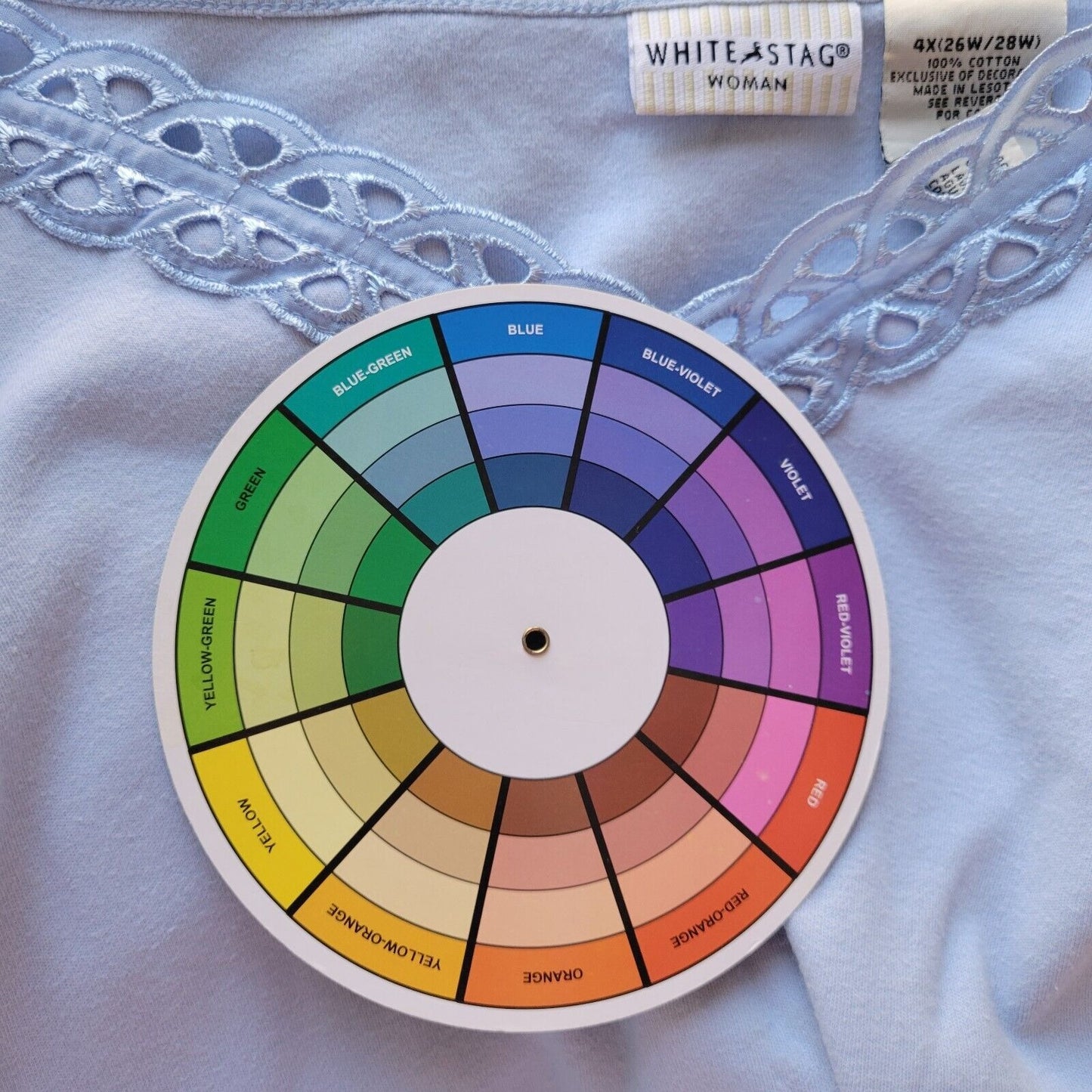 White Stag Womens Top 4X 26W 28W Plus Long Sleeve Blue Cotton Lace Trim Casual