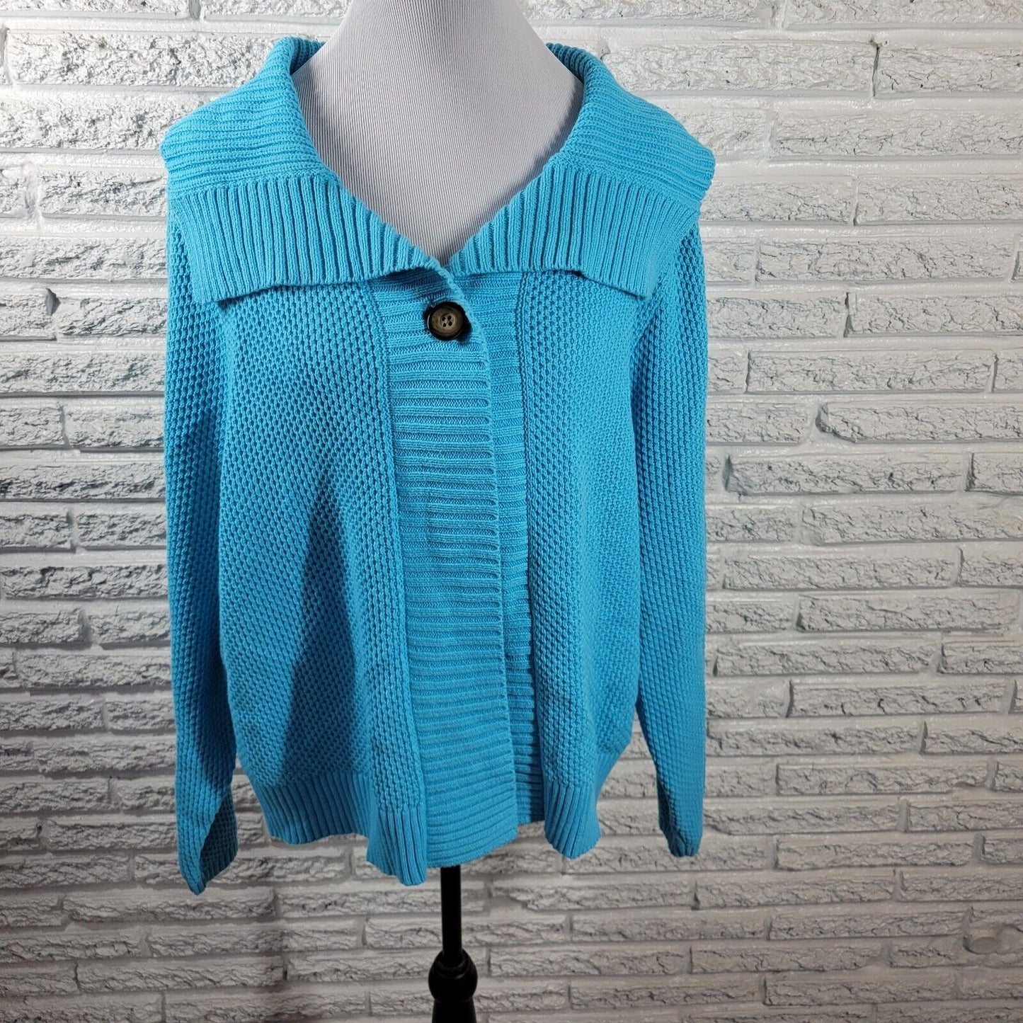 Liz Claiborne Womens Sweater 2X Cardigan One Button Blue Collar Office Casual