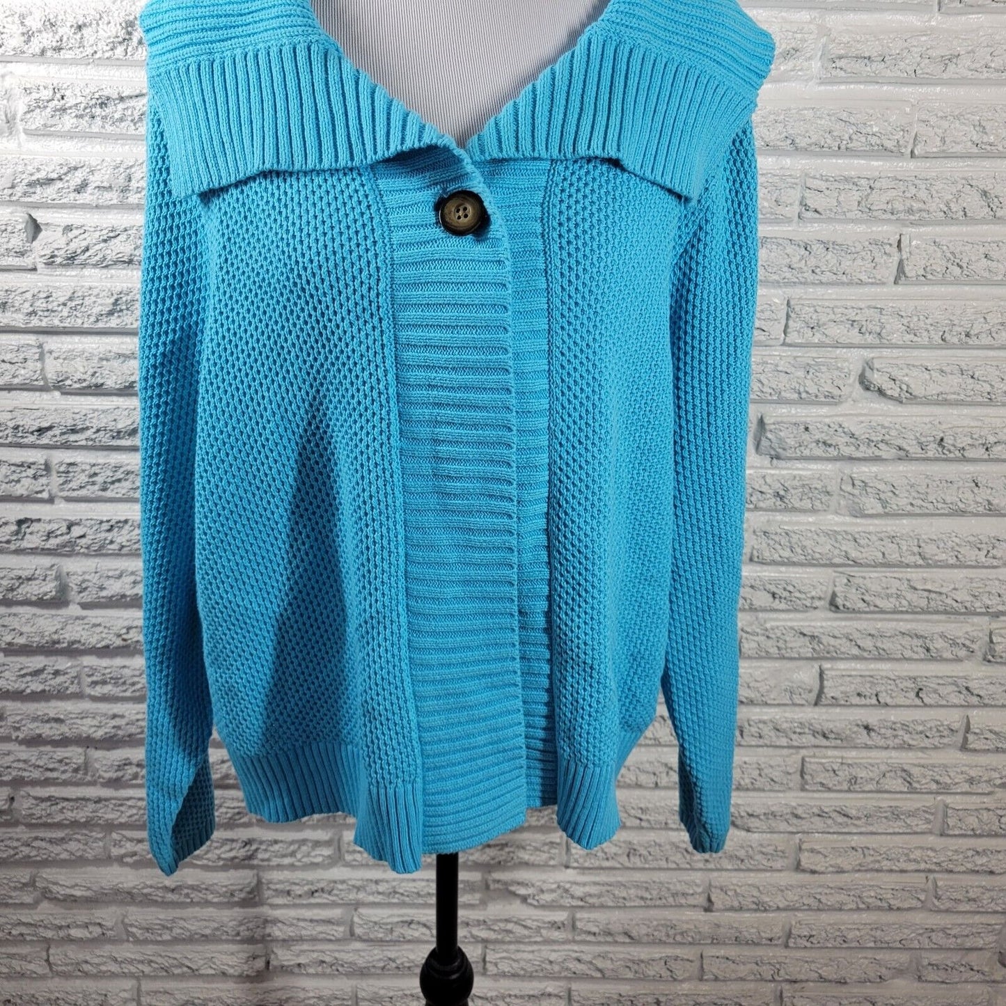 Liz Claiborne Womens Sweater 2X Cardigan One Button Blue Collar Office Casual