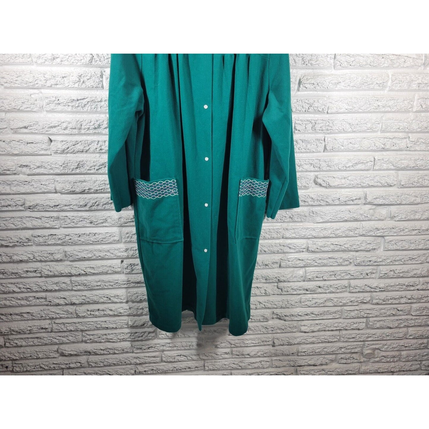 Heather Collection Womens Robe 3X Long Sleeve Green Snap Up Pockets Loungewear