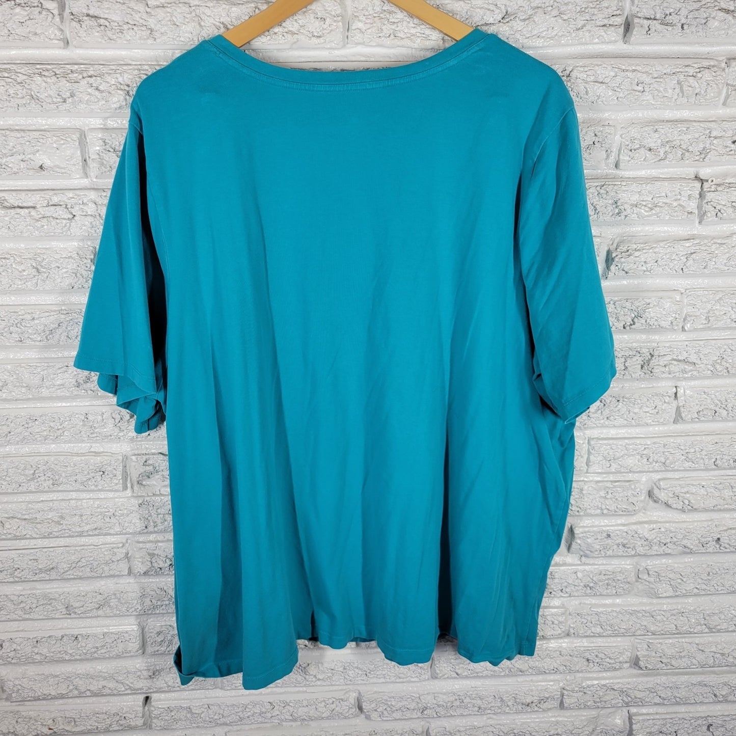 Catherines Women Top 3X Plus Tunic Lace Up Short Sleeve Blue Cotton Blend Casual
