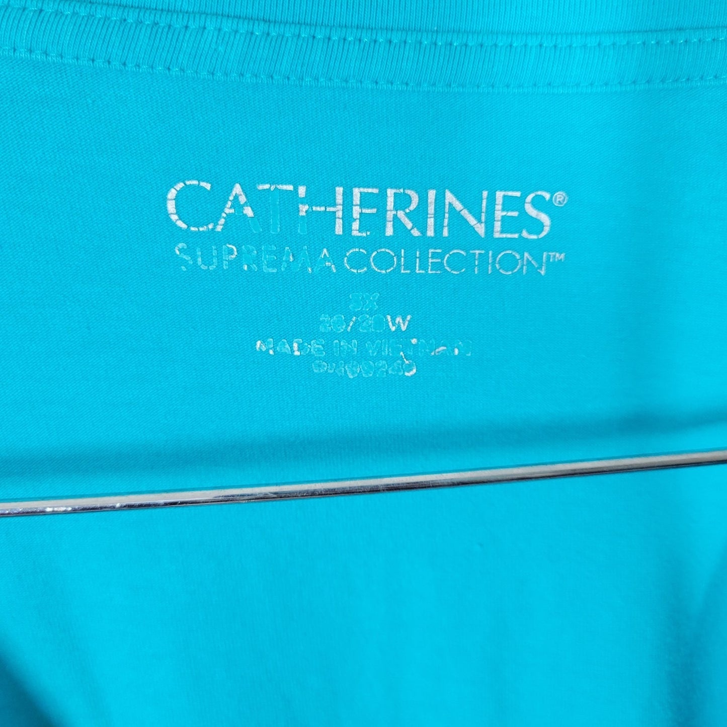 Catherines Women Top 3X Plus Tunic Lace Up Short Sleeve Blue Cotton Blend Casual