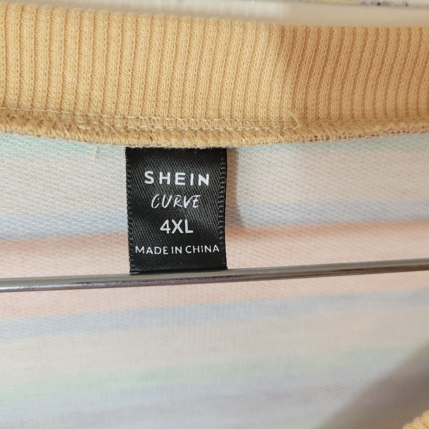 Shein Curve Womens Top 4XL Plus Tee Long Sleeve Orange Blue Stripe Poly Blend