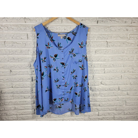 Woman Within Womens Top 2X Plus Sleeveless Blue Floral Polyester Lightweight