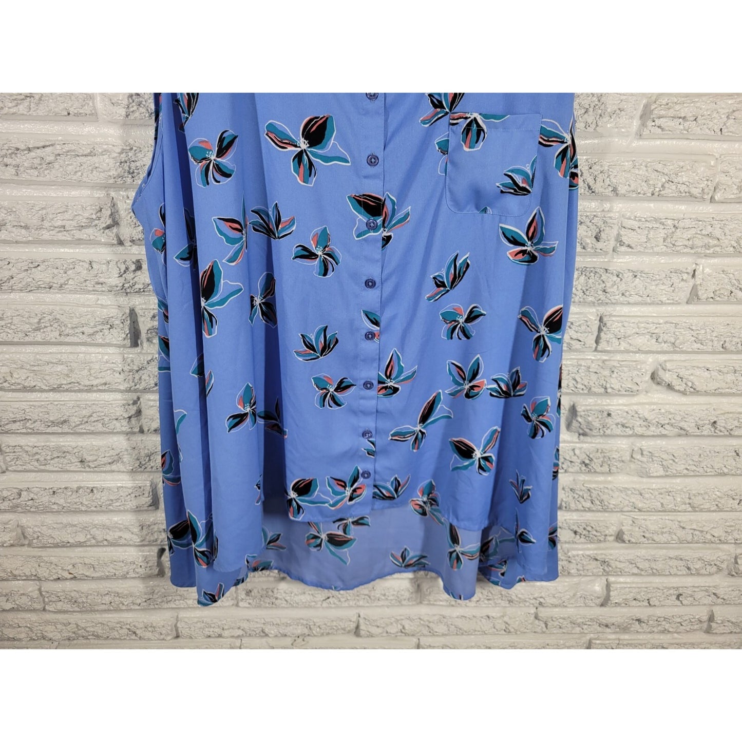 Woman Within Womens Top 2X Plus Sleeveless Blue Floral Polyester Lightweight