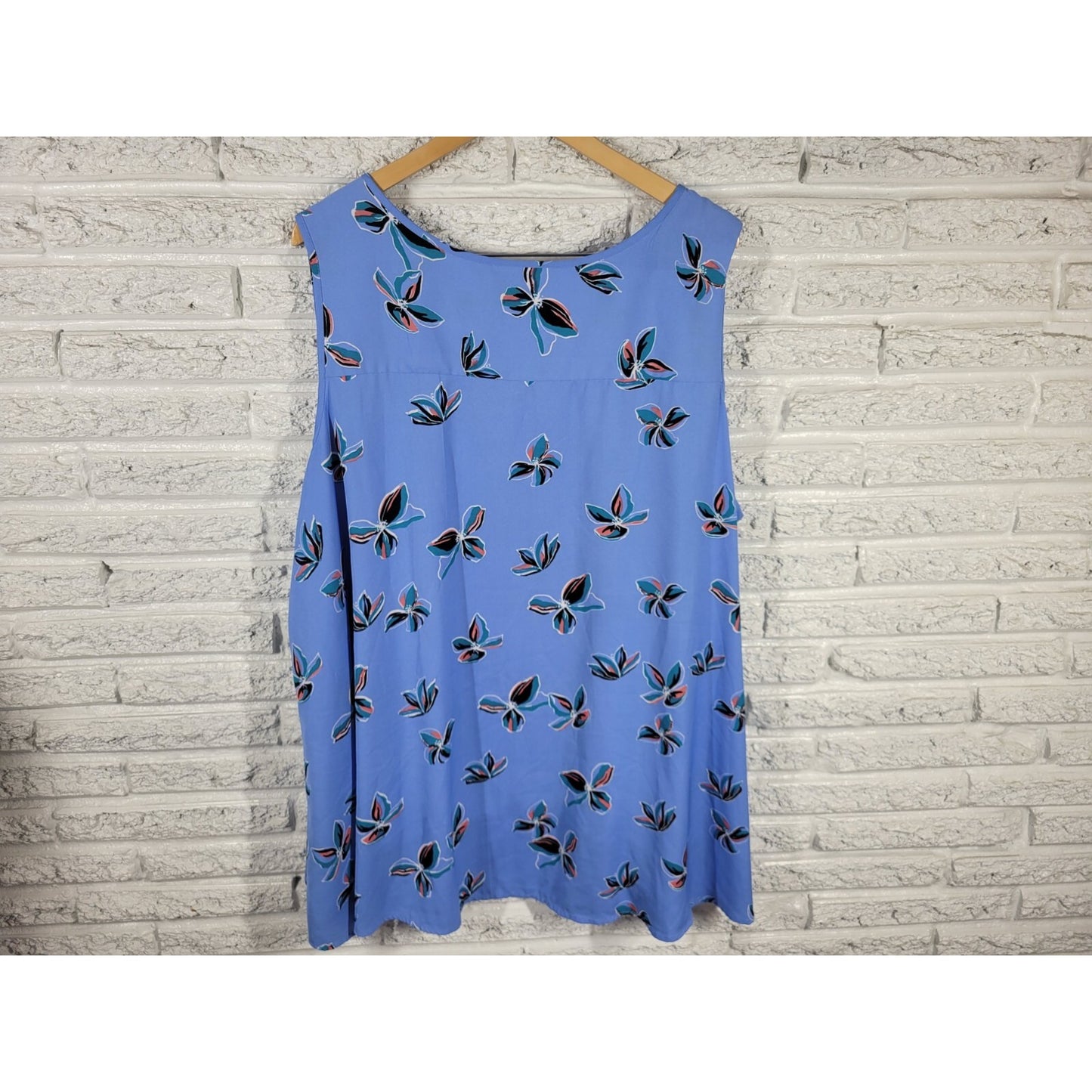 Woman Within Womens Top 2X Plus Sleeveless Blue Floral Polyester Lightweight