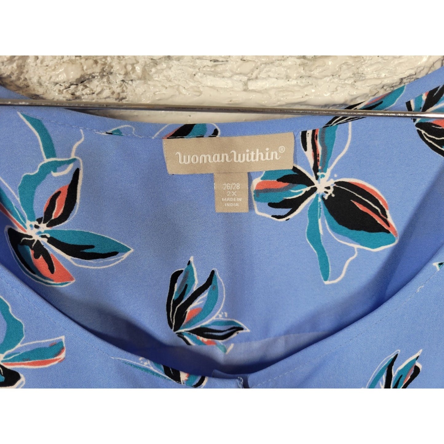 Woman Within Womens Top 2X Plus Sleeveless Blue Floral Polyester Lightweight