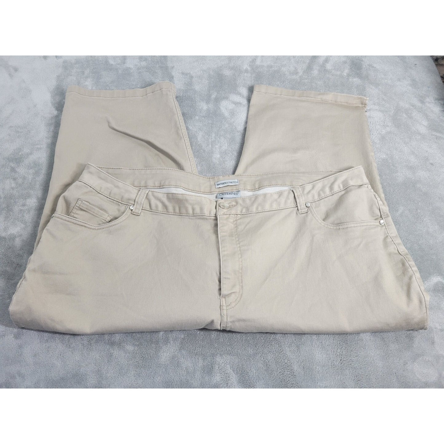 Catherines Sateen Womens Pants 30W Plus Capri Beige Cotton Blend Zip Comfy