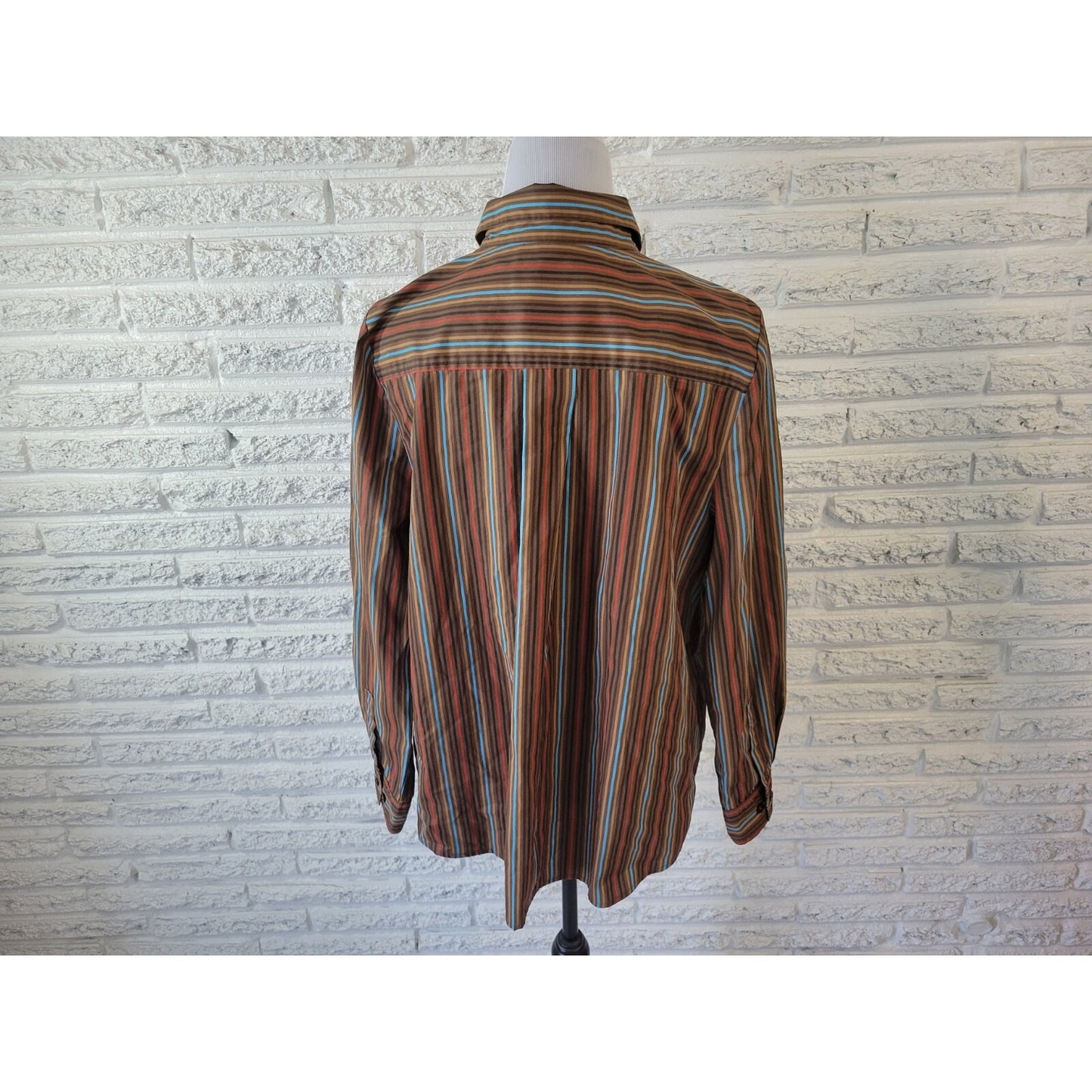 Roamans Womens Shirt 16W Plus Long Sleeve Collar Button Up Brown Stripe Career