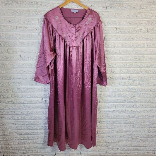Only Necessities Womens Dress 3X Midi Muu Muu Kaftan Lavender Sateen Embroidered