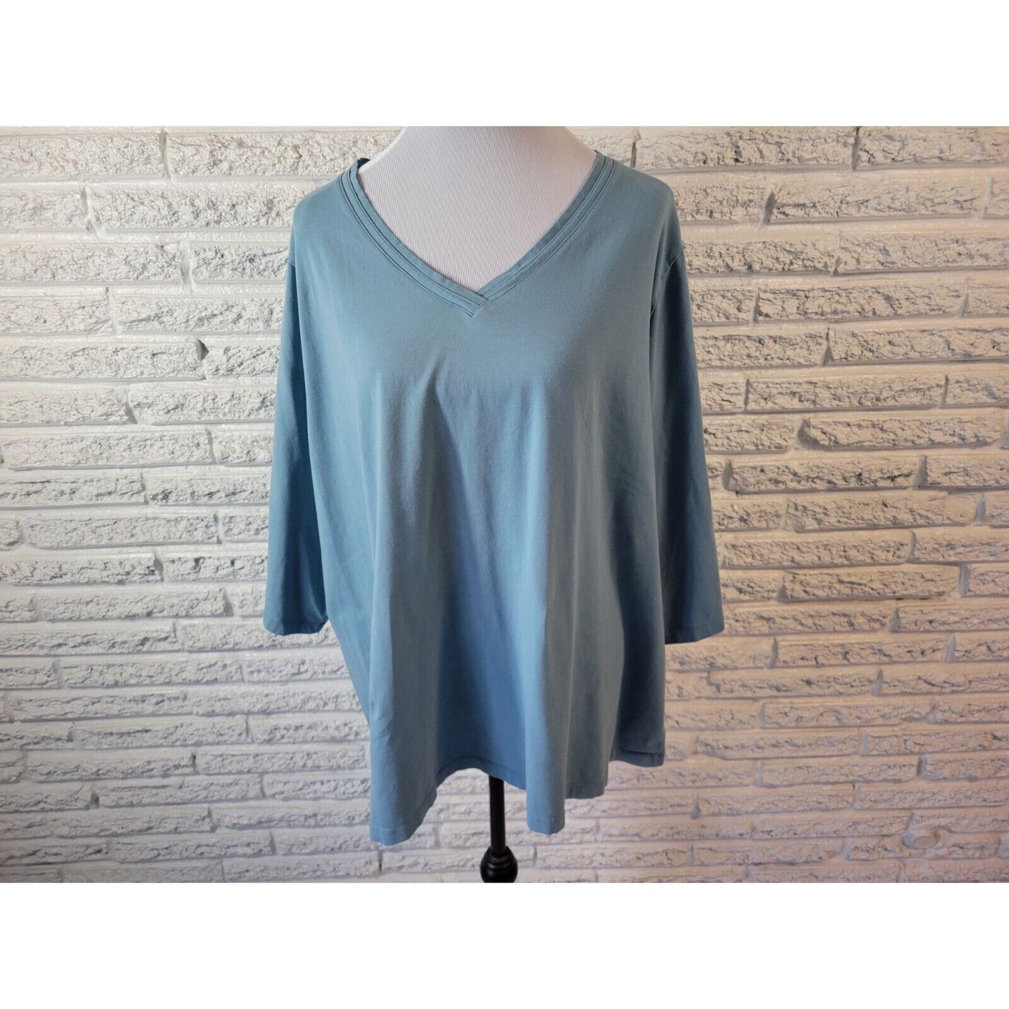 Catherines Womens Top 3XWP Tee 3/4 Sleeve Blue Cotton Blend Casual Stretchy