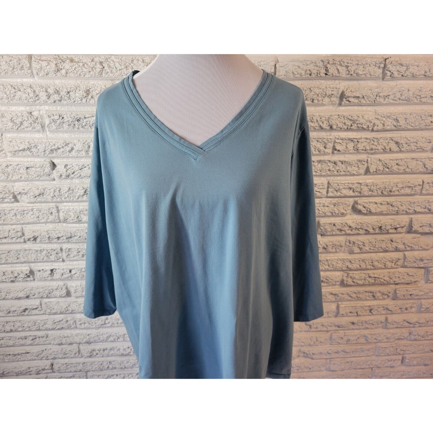 Catherines Womens Top 3XWP Tee 3/4 Sleeve Blue Cotton Blend Casual Stretchy