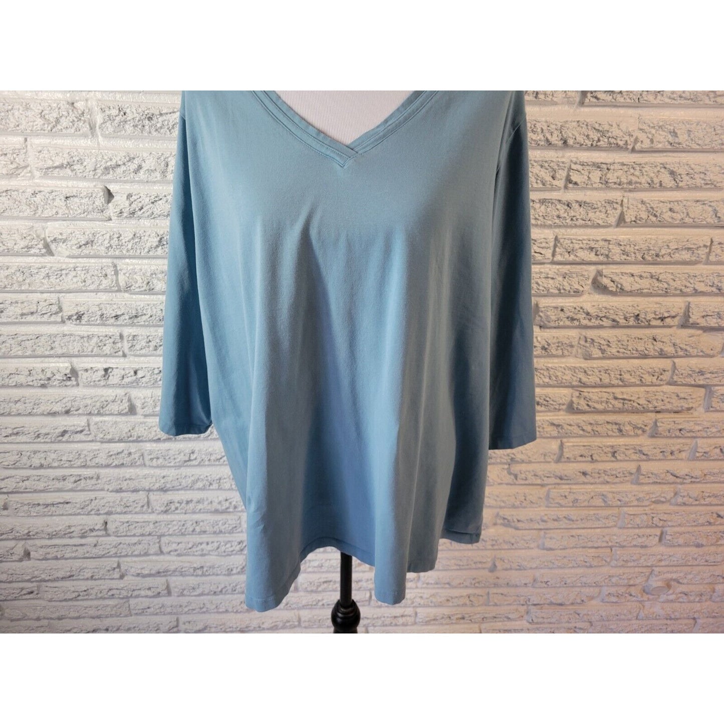 Catherines Womens Top 3XWP Tee 3/4 Sleeve Blue Cotton Blend Casual Stretchy