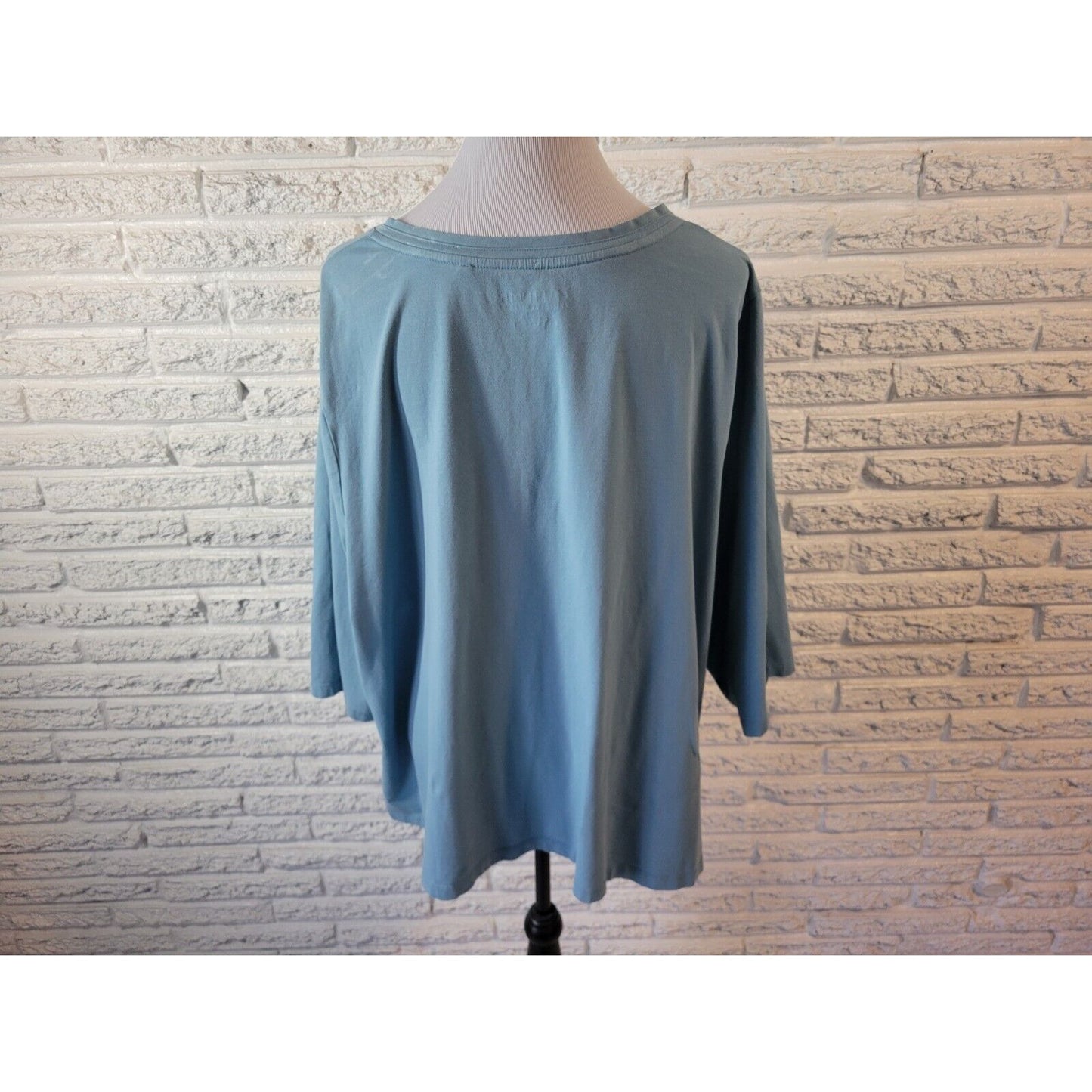 Catherines Womens Top 3XWP Tee 3/4 Sleeve Blue Cotton Blend Casual Stretchy