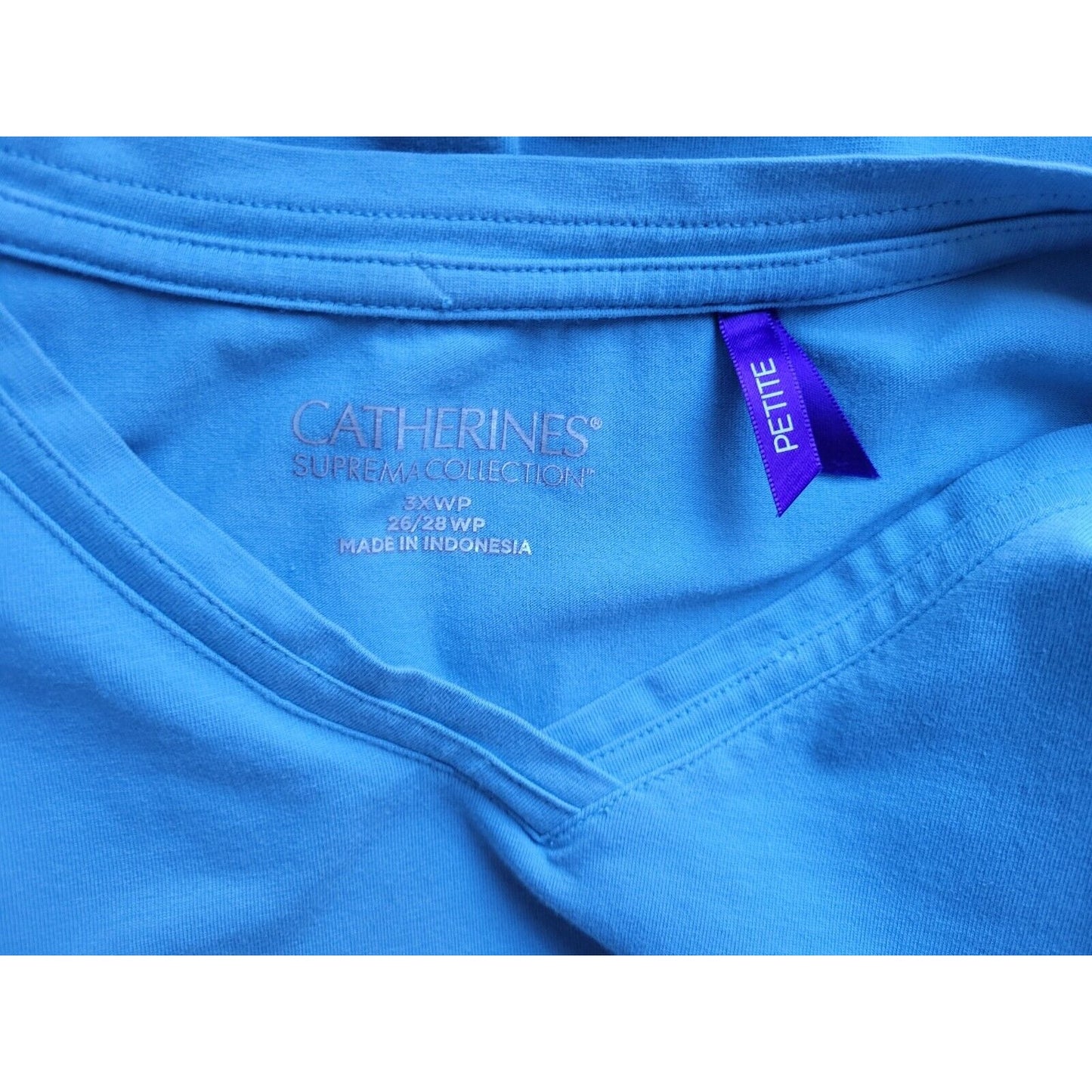 Catherines Womens Top 3XWP Tee 3/4 Sleeve Blue Cotton Blend Casual Stretchy