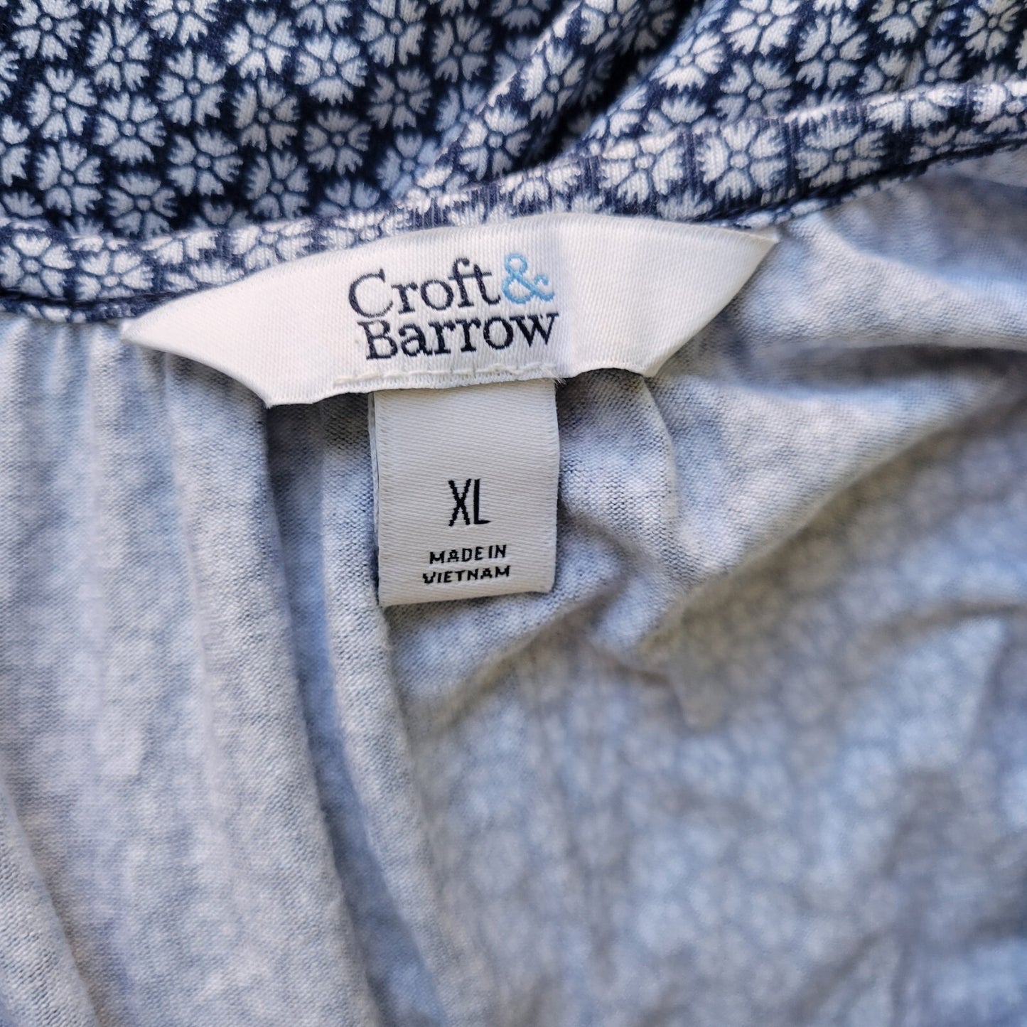 Croft & Barrow Women's XL Blue Geometric Tunic Top Round Neck Keyhole 3/4 Sleeve