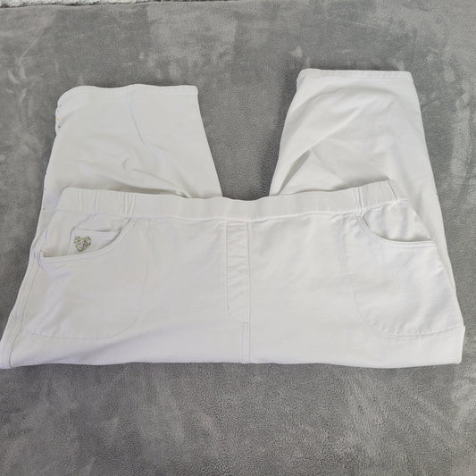 Quacker Factory Dream Jeannes QVC Womens Pants 3X Plus Capri White Pull On Comfy