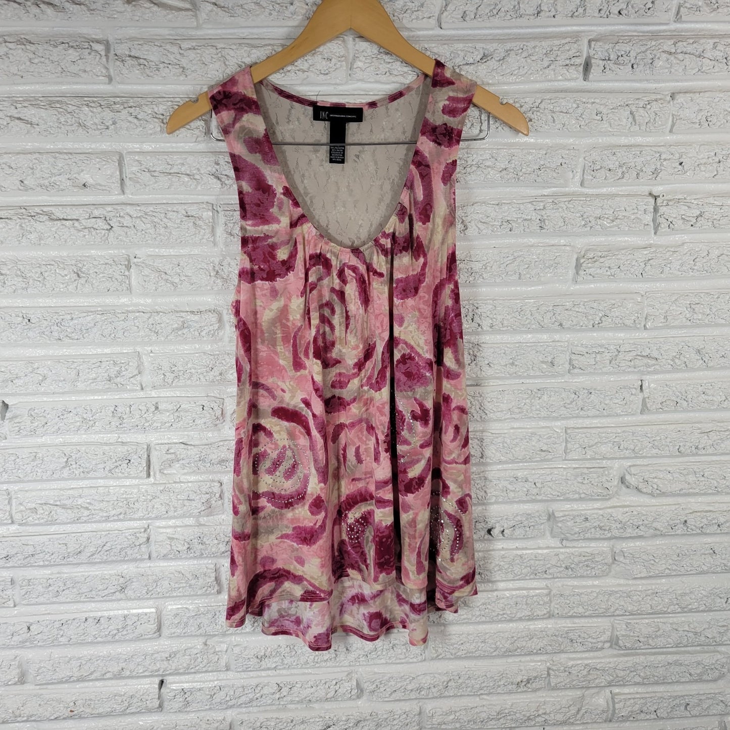 INC International Concepts Womens Top XL Tank Pink Purple Lace Racerback Studded