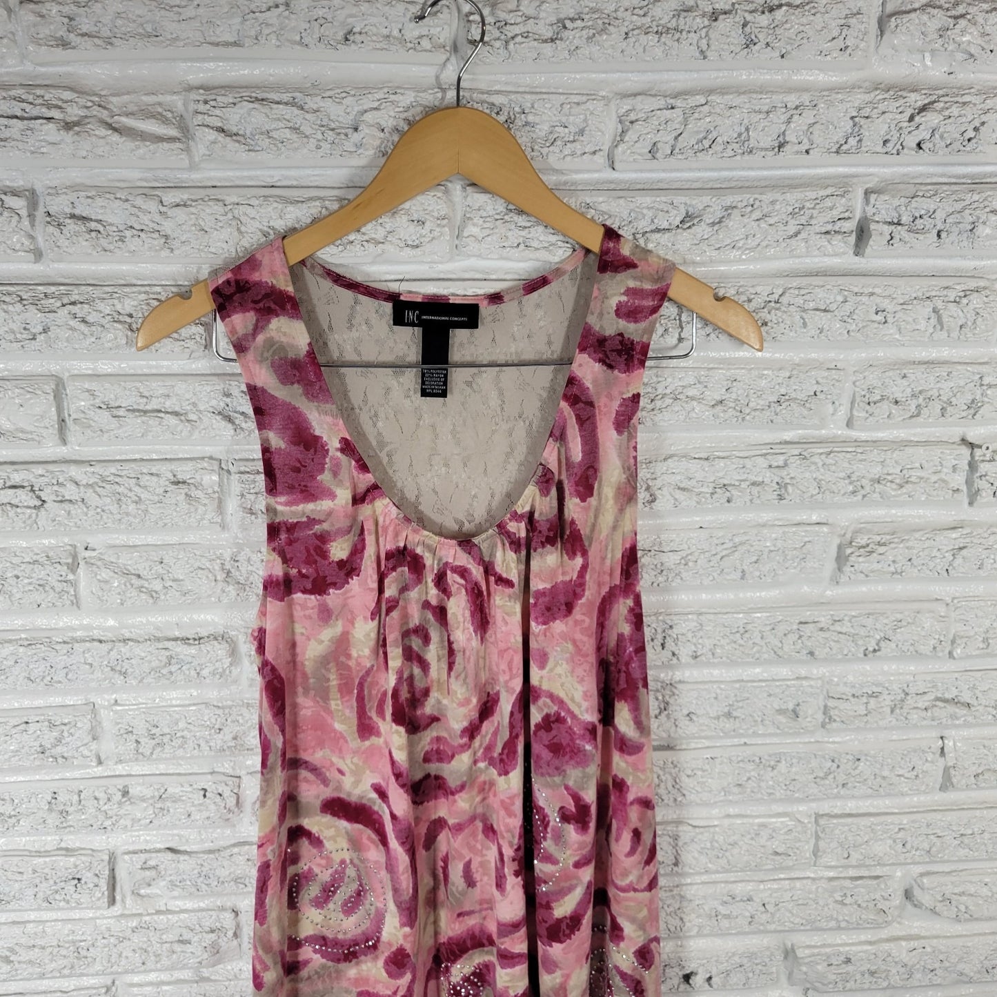 INC International Concepts Womens Top XL Tank Pink Purple Lace Racerback Studded