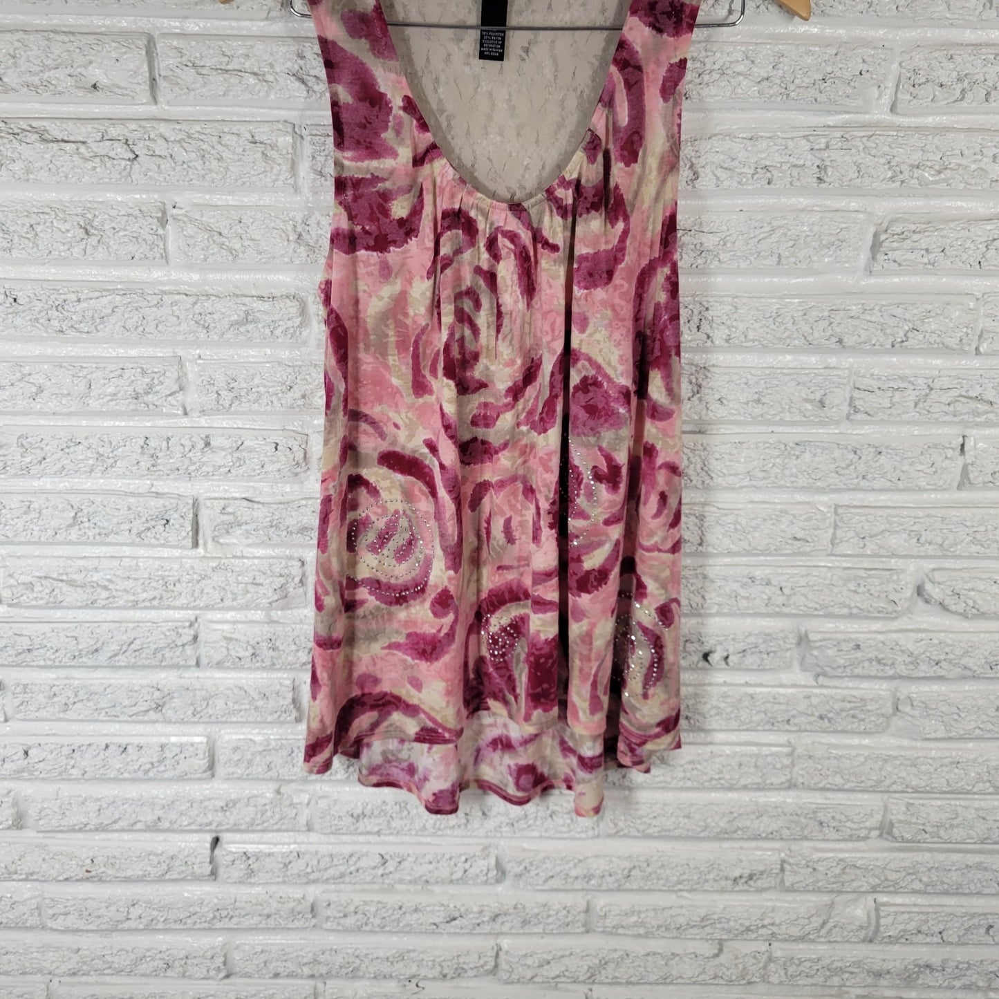 INC International Concepts Womens Top XL Tank Pink Purple Lace Racerback Studded