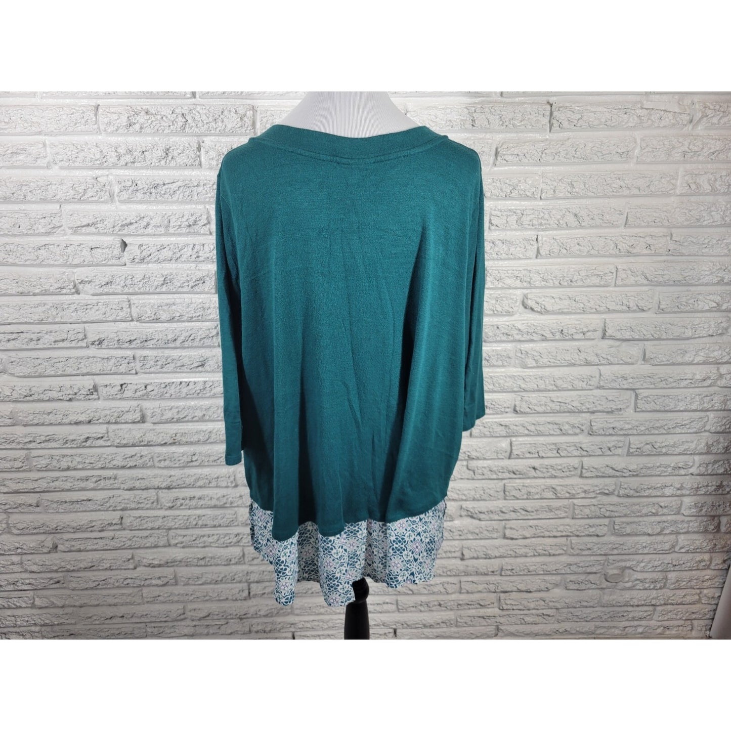 Catherines Womens Top 1X Plus Tunic 3/4 Sleeve Green Geometric Deco Polyester