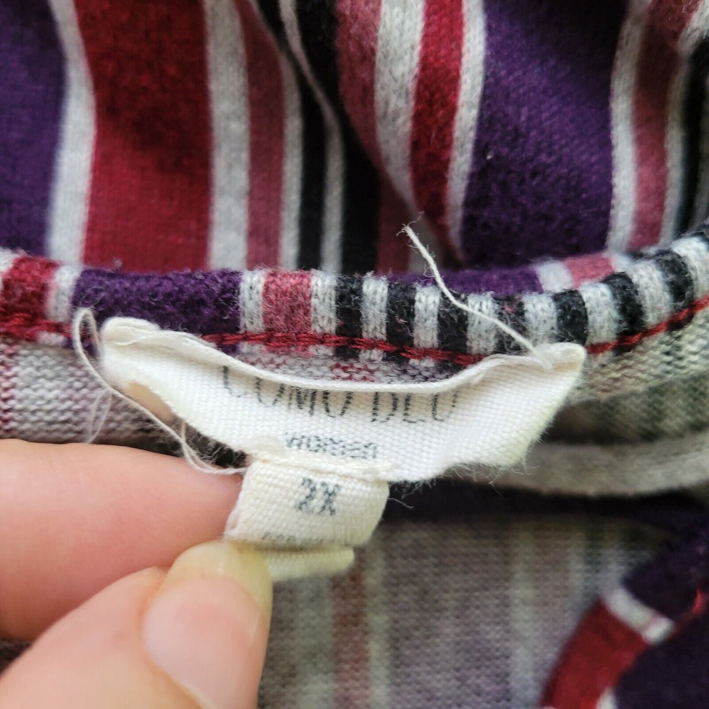 Como Blu Womens Top 2X Plus Knit 3/4 Sleeve Burgundy Stripe Poly Blend Keyhole