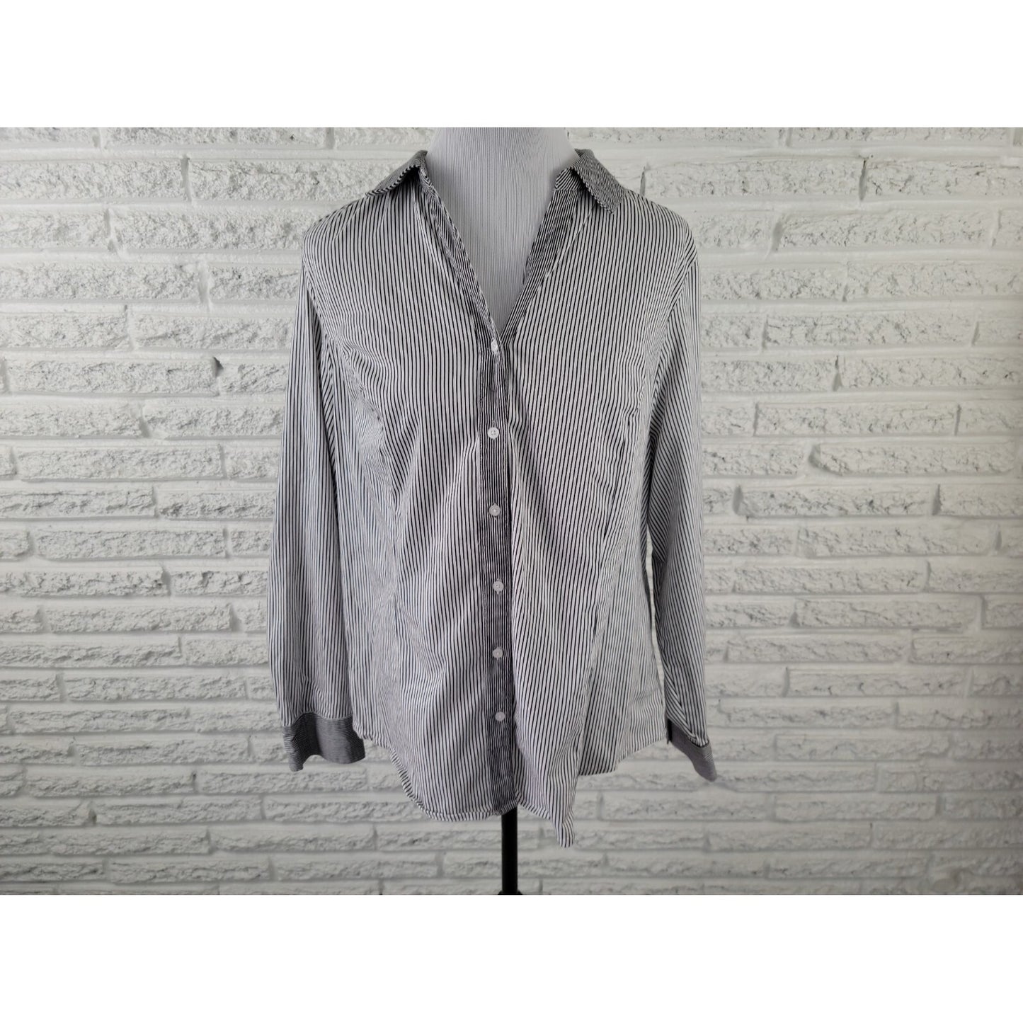 Lane Bryant Womens Top 20 Plus Button Up Collar Slimming Black Stripe Career