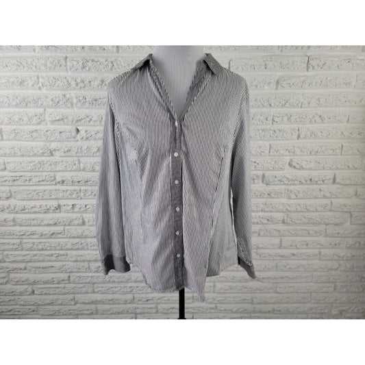 Lane Bryant Womens Top 20 Plus Button Up Collar Slimming Black Stripe Career