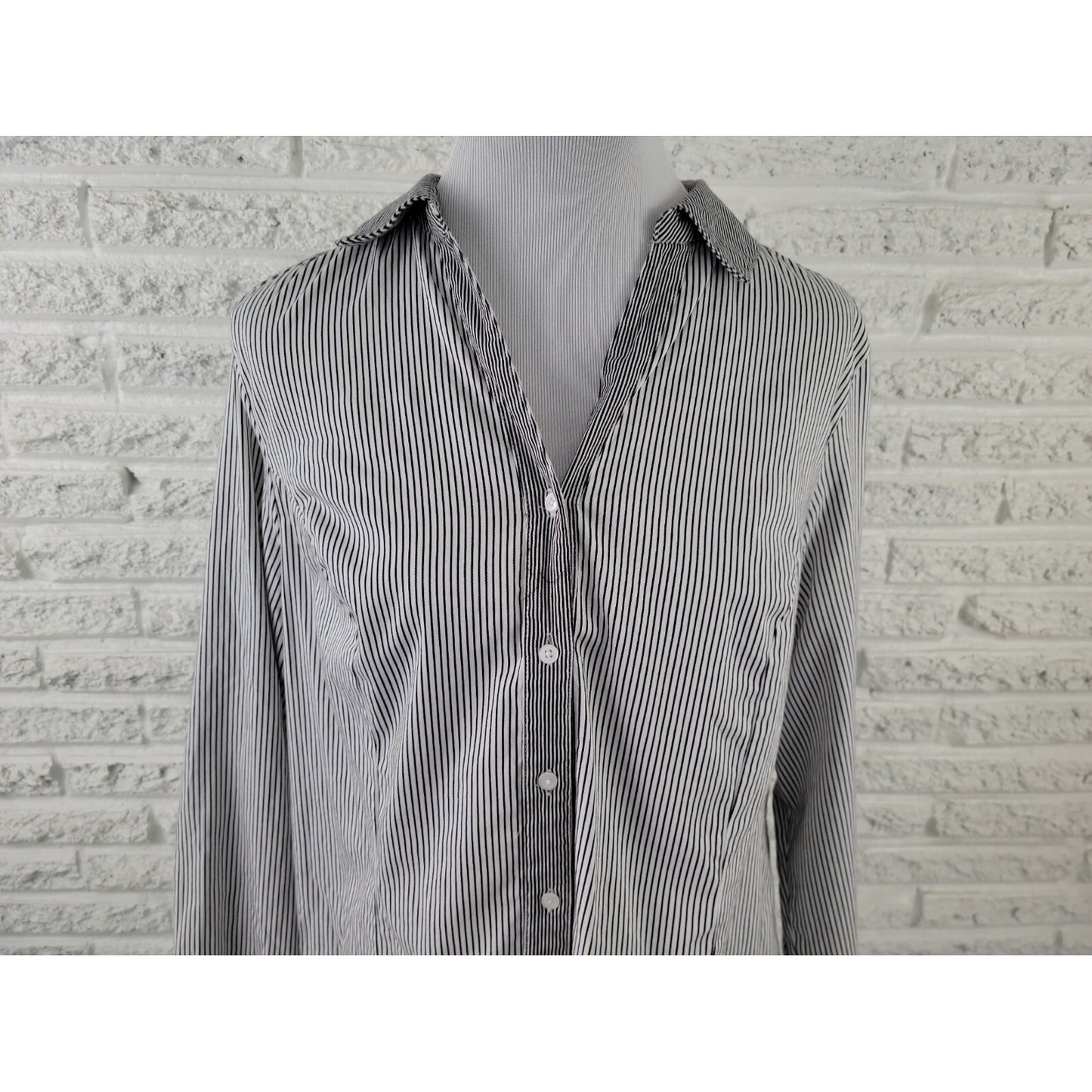 Lane Bryant Womens Top 20 Plus Button Up Collar Slimming Black Stripe Career