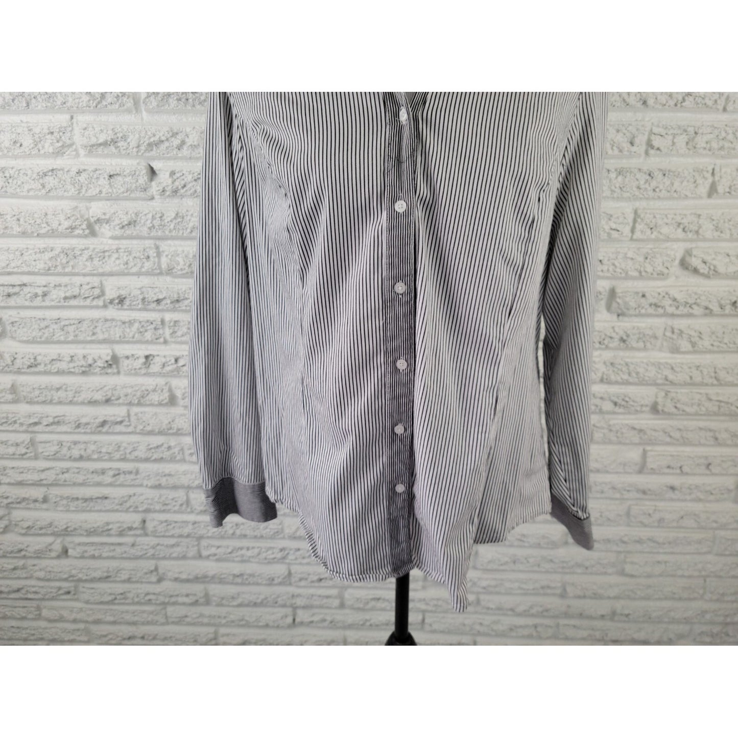 Lane Bryant Womens Top 20 Plus Button Up Collar Slimming Black Stripe Career