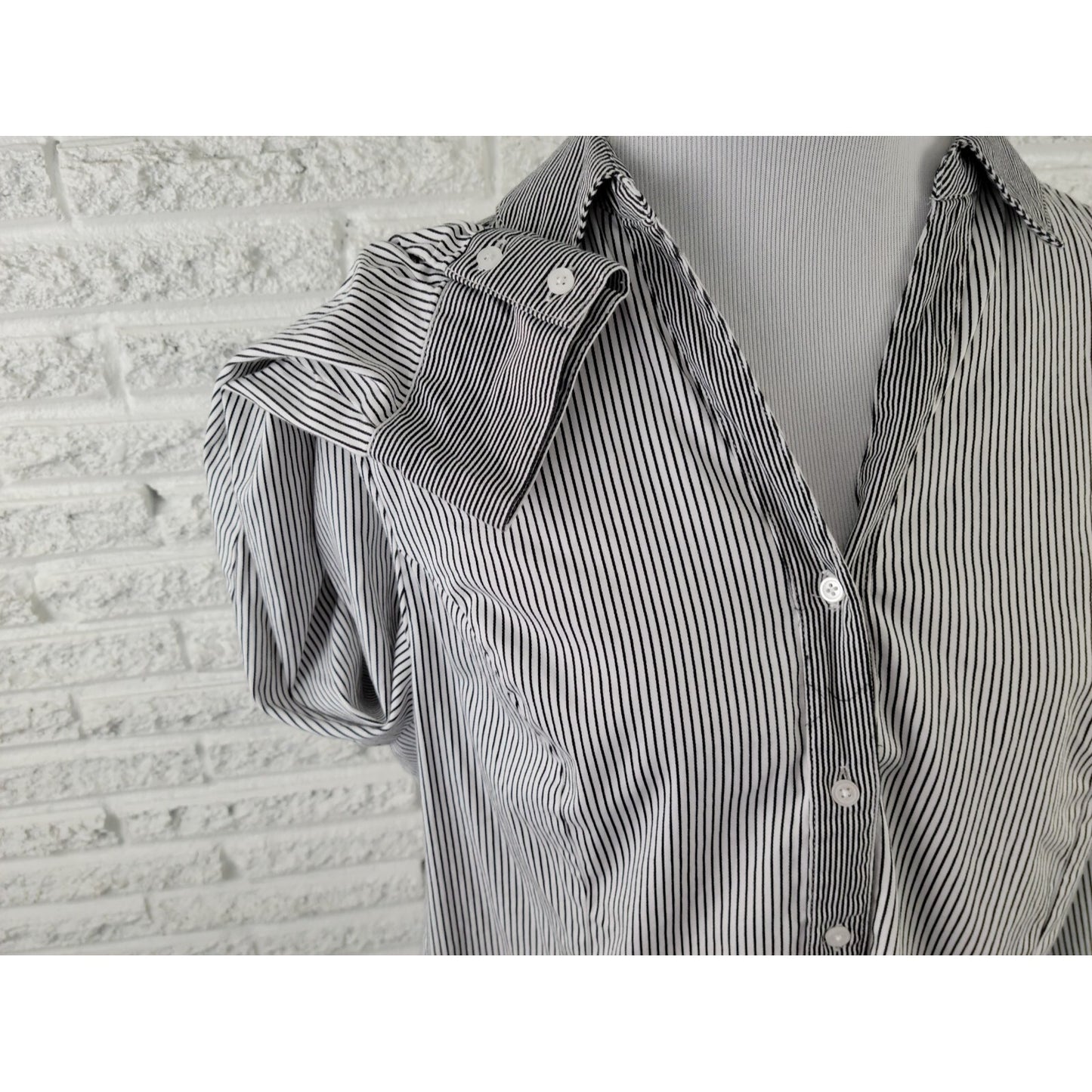 Lane Bryant Womens Top 20 Plus Button Up Collar Slimming Black Stripe Career