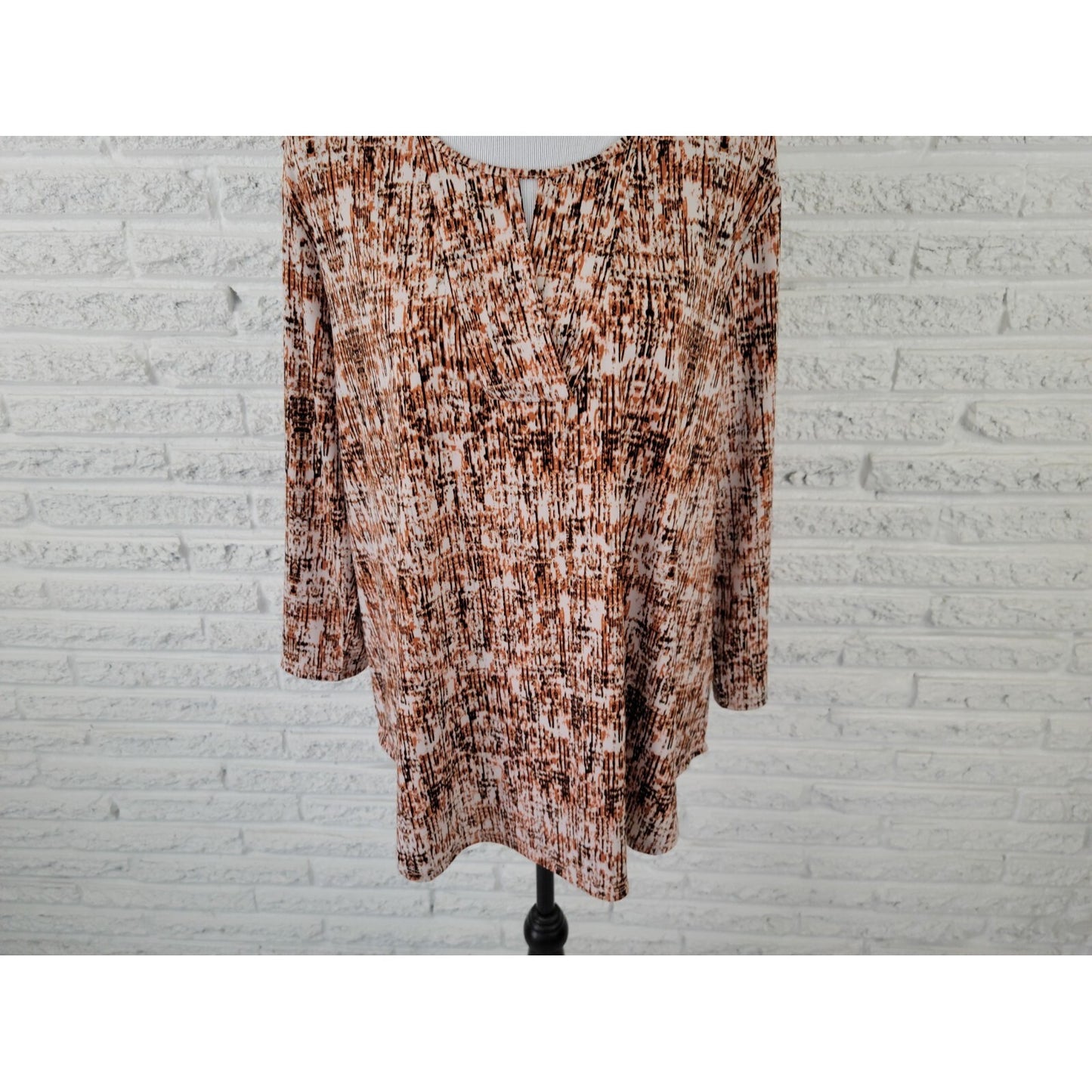 Cato Womens Top Extra Large XL Tunic 3/4 Sleeve Keyhole Brown Watercolor Office
