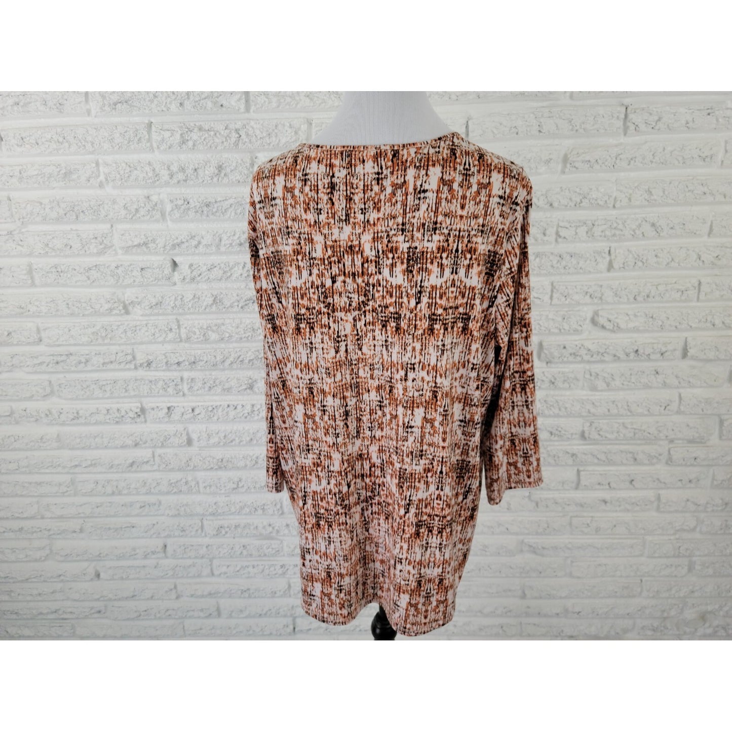 Cato Womens Top Extra Large XL Tunic 3/4 Sleeve Keyhole Brown Watercolor Office